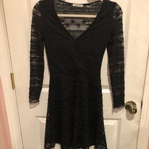 Black Lace fit & flare Lolita V-neck dress!